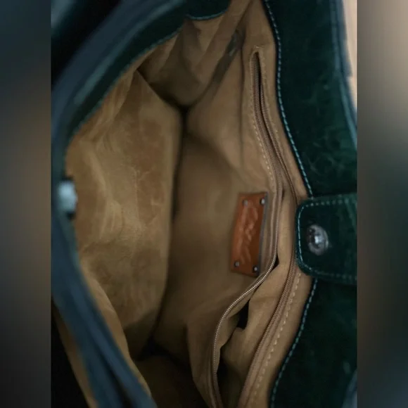 Rich Patricia Nash Dark Green Leather Primrose Suede Bag Handbag Crossbody Purse - Picture 5 of 8